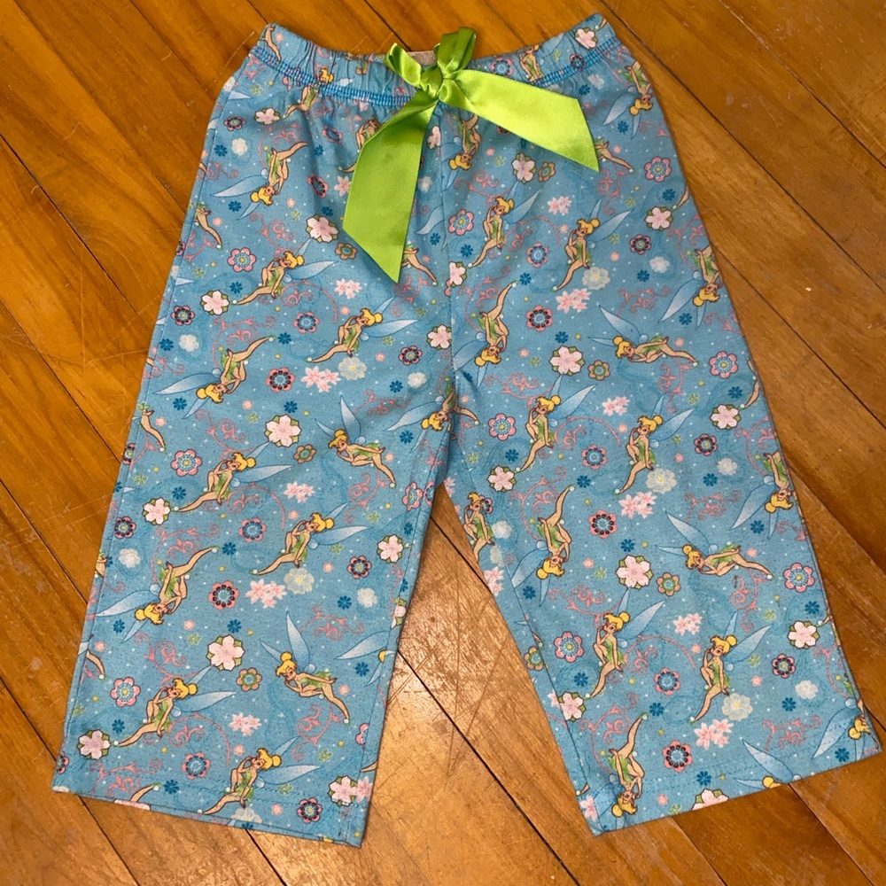 Disney Tinker Bell Pants XS Girls Blue Floral Elastic Bow Wide Leg